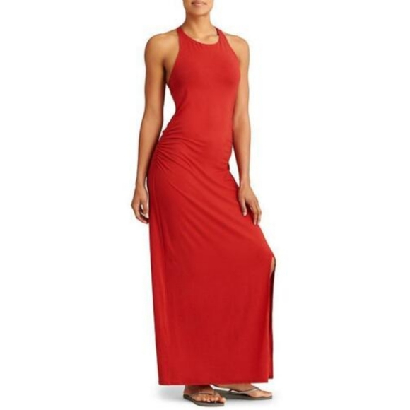 Athleta Dresses & Skirts - ATHLETA Serenity Red Halter Maxi Dress with Slit - Excellent Condition!